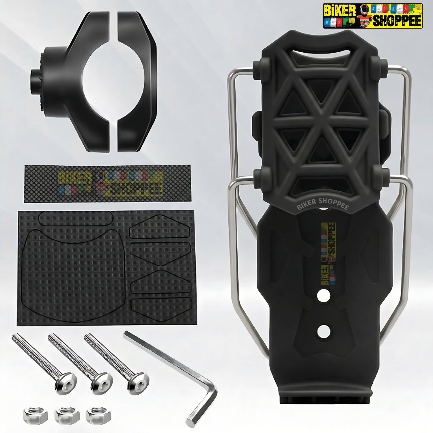 Universal adjustable motorcycle bottle holder black ABS plastic handlebar mount for sports bikes and naked bikes Biker Shoppee