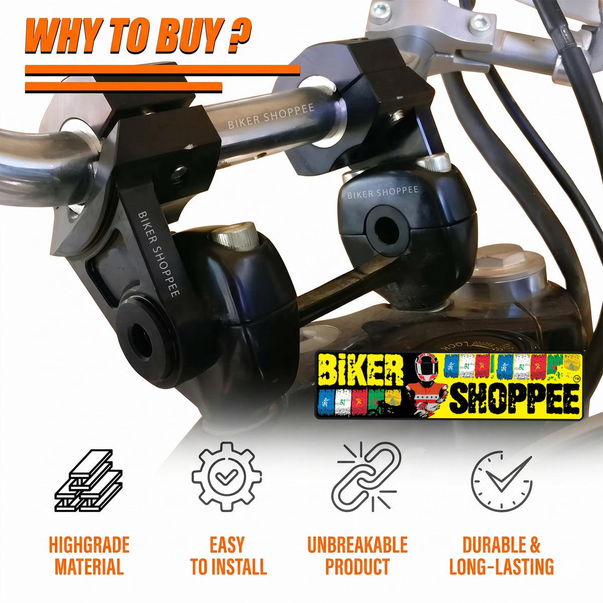 UNIVERSAL ADJUSTABLE MOTORCYCLE HANDLEBAR RISER | BIKER SHOPPEE