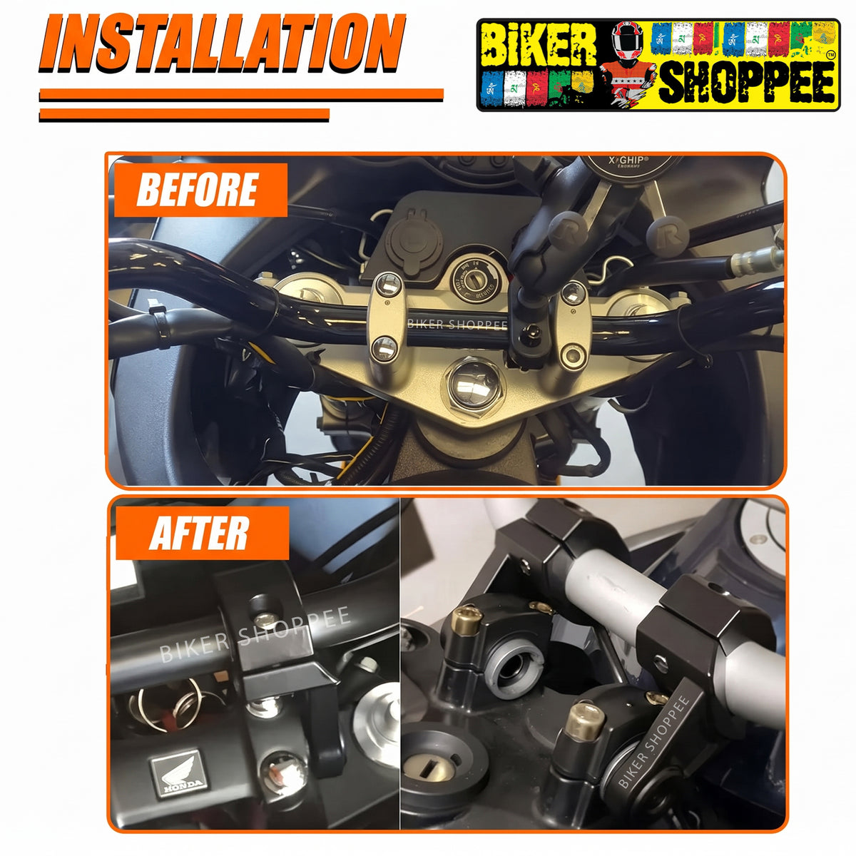 UNIVERSAL ADJUSTABLE MOTORCYCLE HANDLEBAR RISER | BIKER SHOPPEE