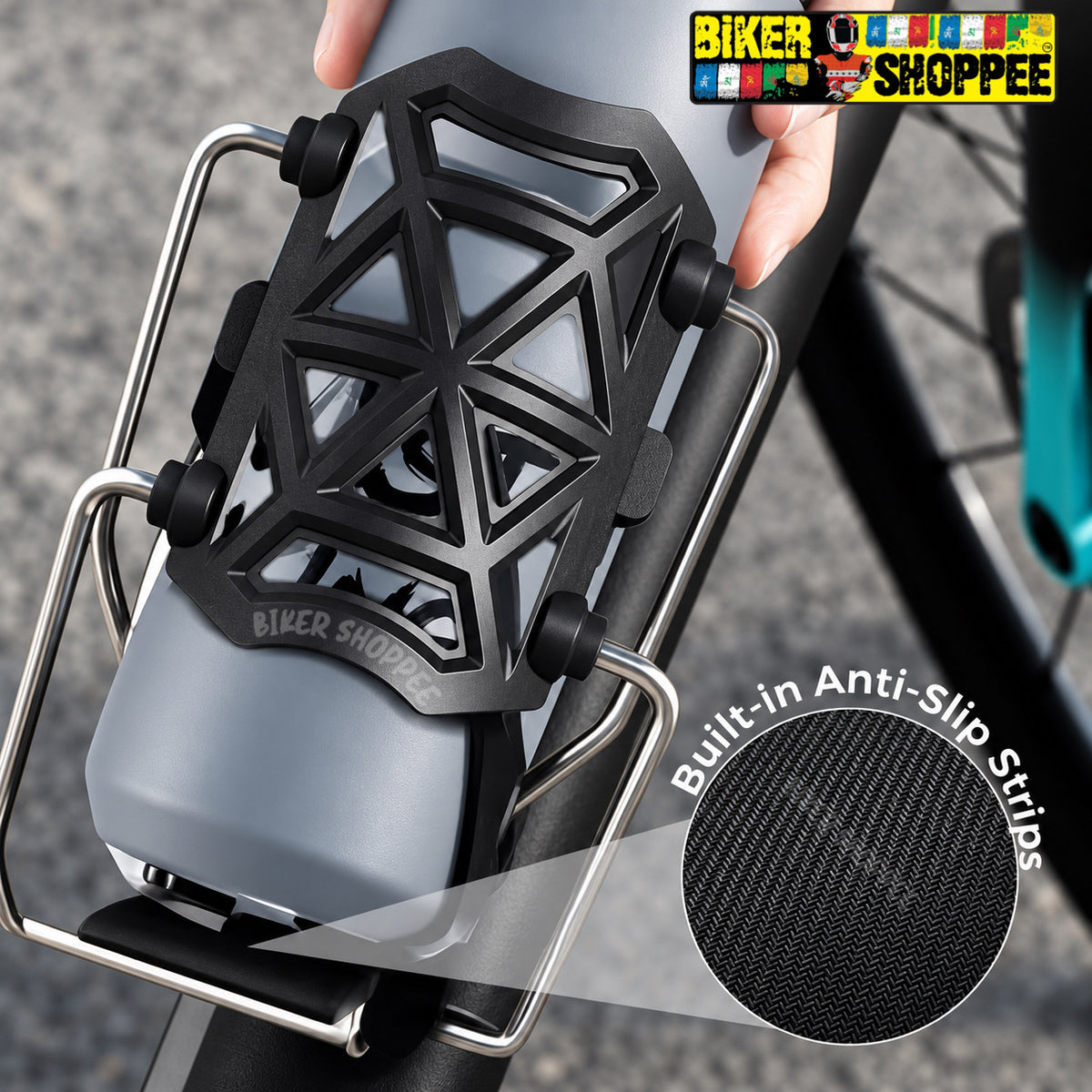 UNIVERSAL ADJUSTABLE MOTORCYCLE WATER BOTTLE HOLDER | BIKER SHOPPEE