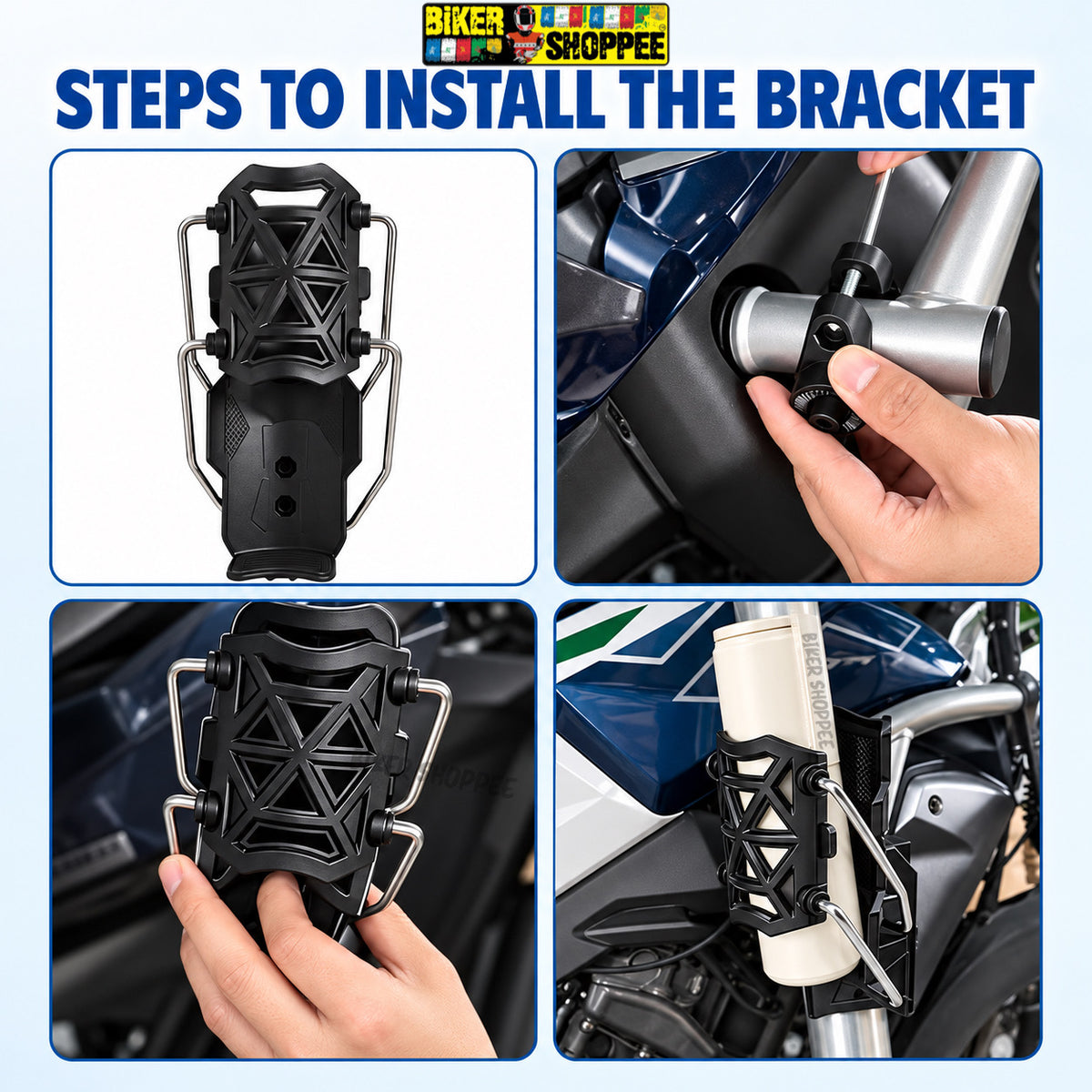 UNIVERSAL ADJUSTABLE MOTORCYCLE WATER BOTTLE HOLDER | BIKER SHOPPEE