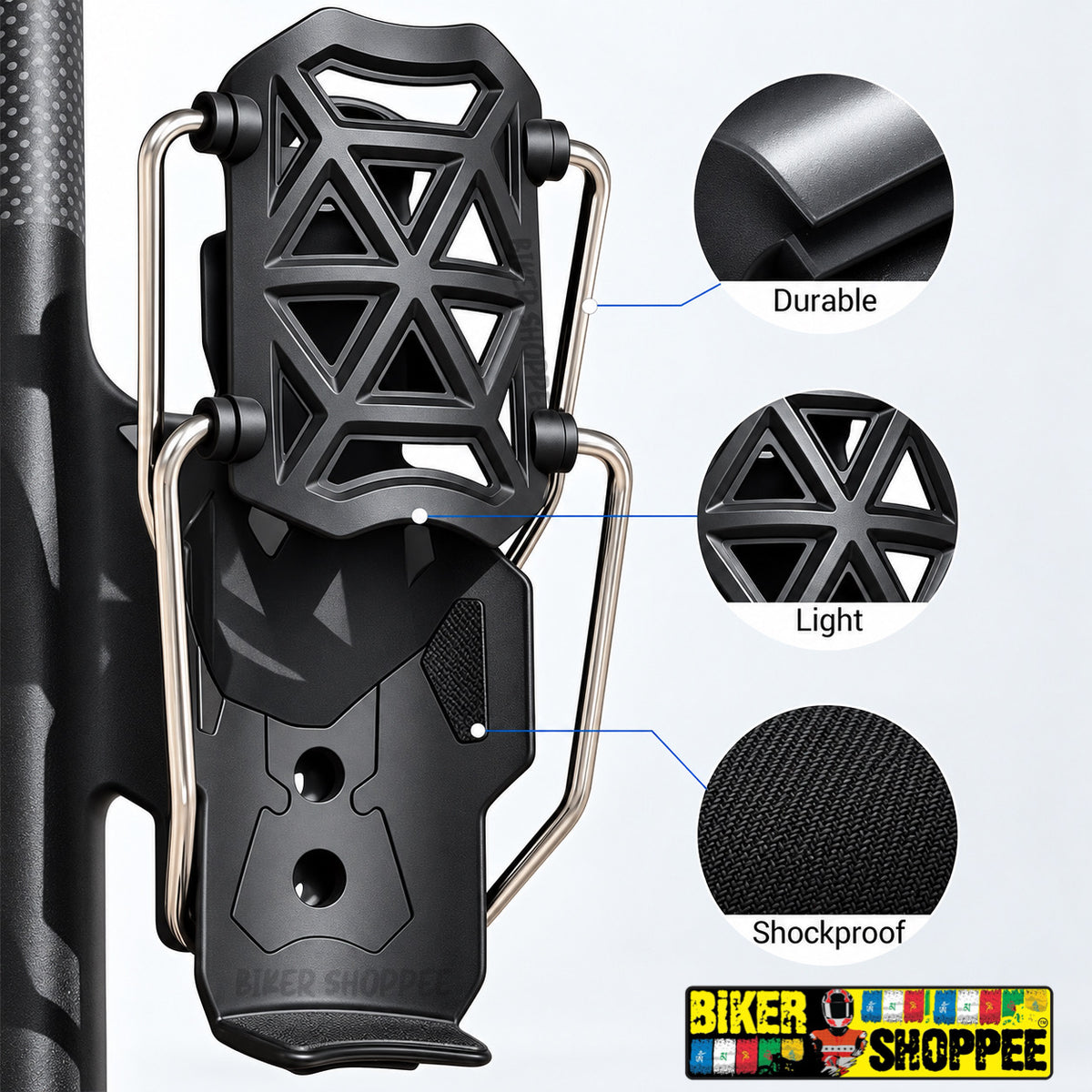 UNIVERSAL ADJUSTABLE MOTORCYCLE WATER BOTTLE HOLDER | BIKER SHOPPEE