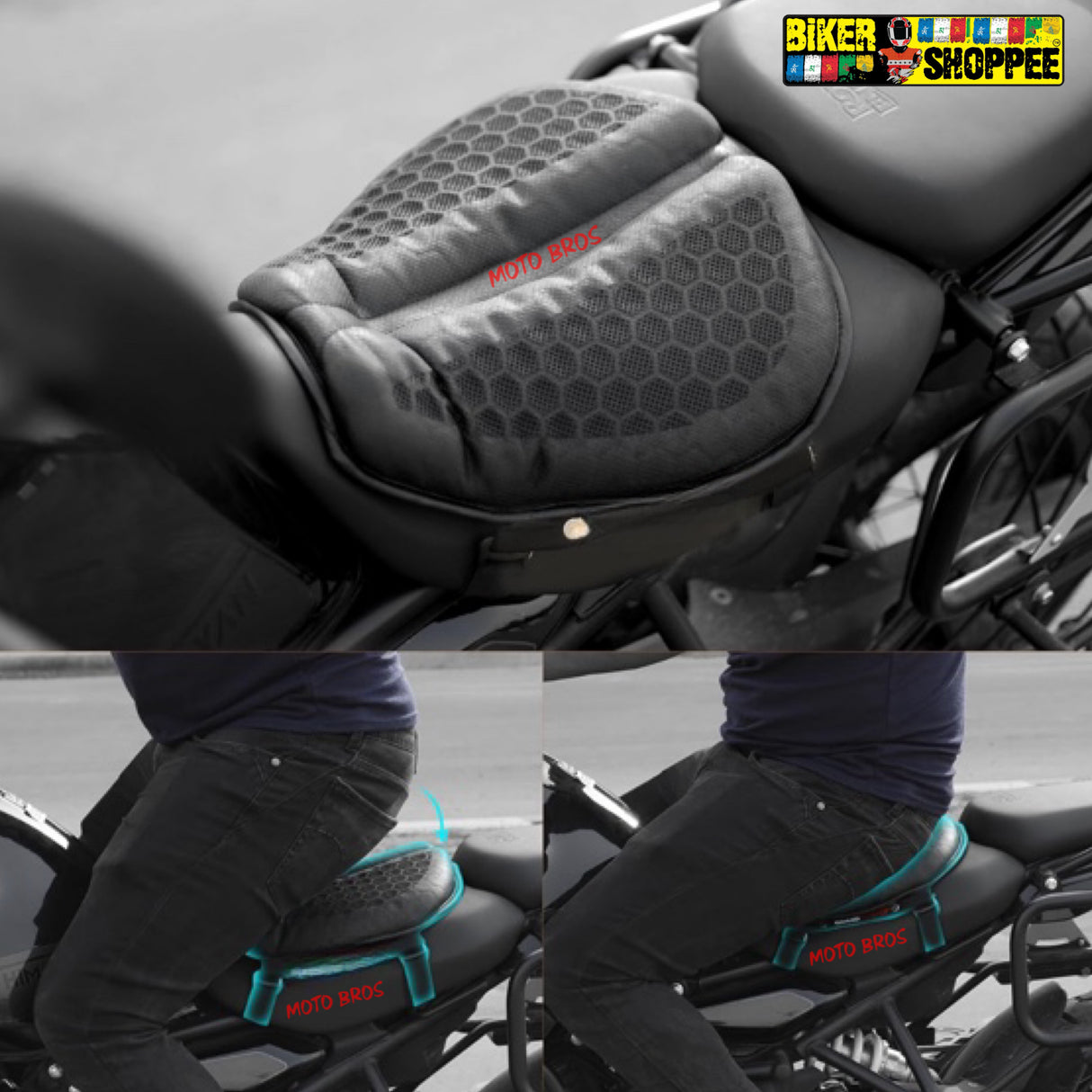 MOTORCYCLE UNIVERSAL SHOCK ABSORBING GEL SEAT CUSHION | BIKER SHOPPEE