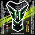 Universal motorcycle tank pad black and green honeycomb texture gel sticker with Biker Shoppee branding