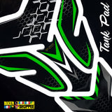 Universal motorcycle tank pad black and green honeycomb texture gel sticker with Biker Shoppee branding