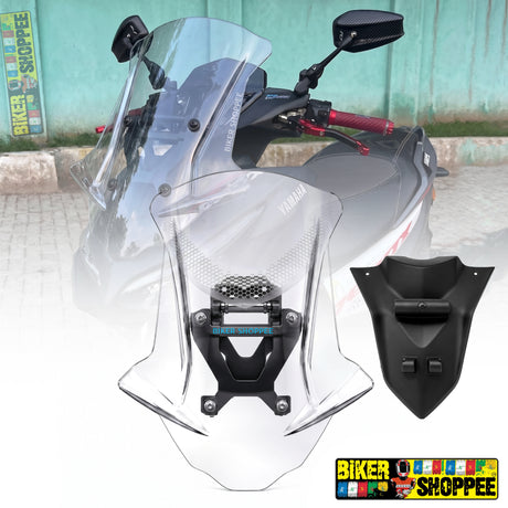 Yamaha Aerox 155 style universal touring visor windshield with honeycomb graphics and mounting bracket original Biker Shoppee