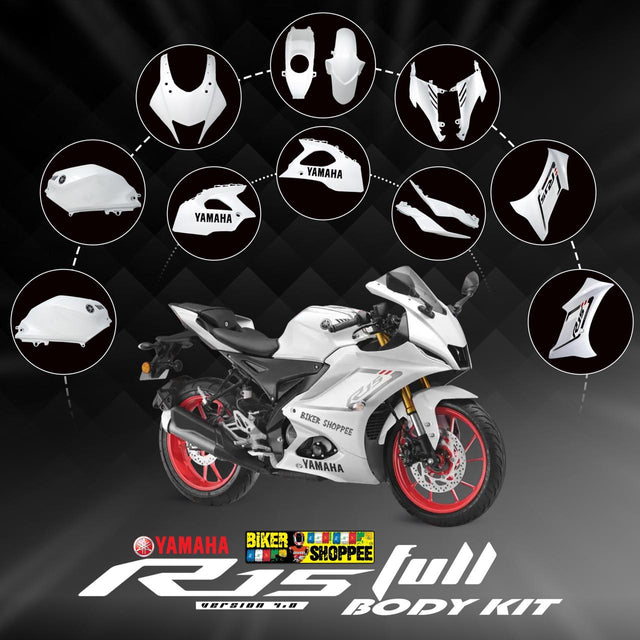 Yamaha R15 V4 full body kit white color complete fairing set with tank and side panels Biker Shoppee