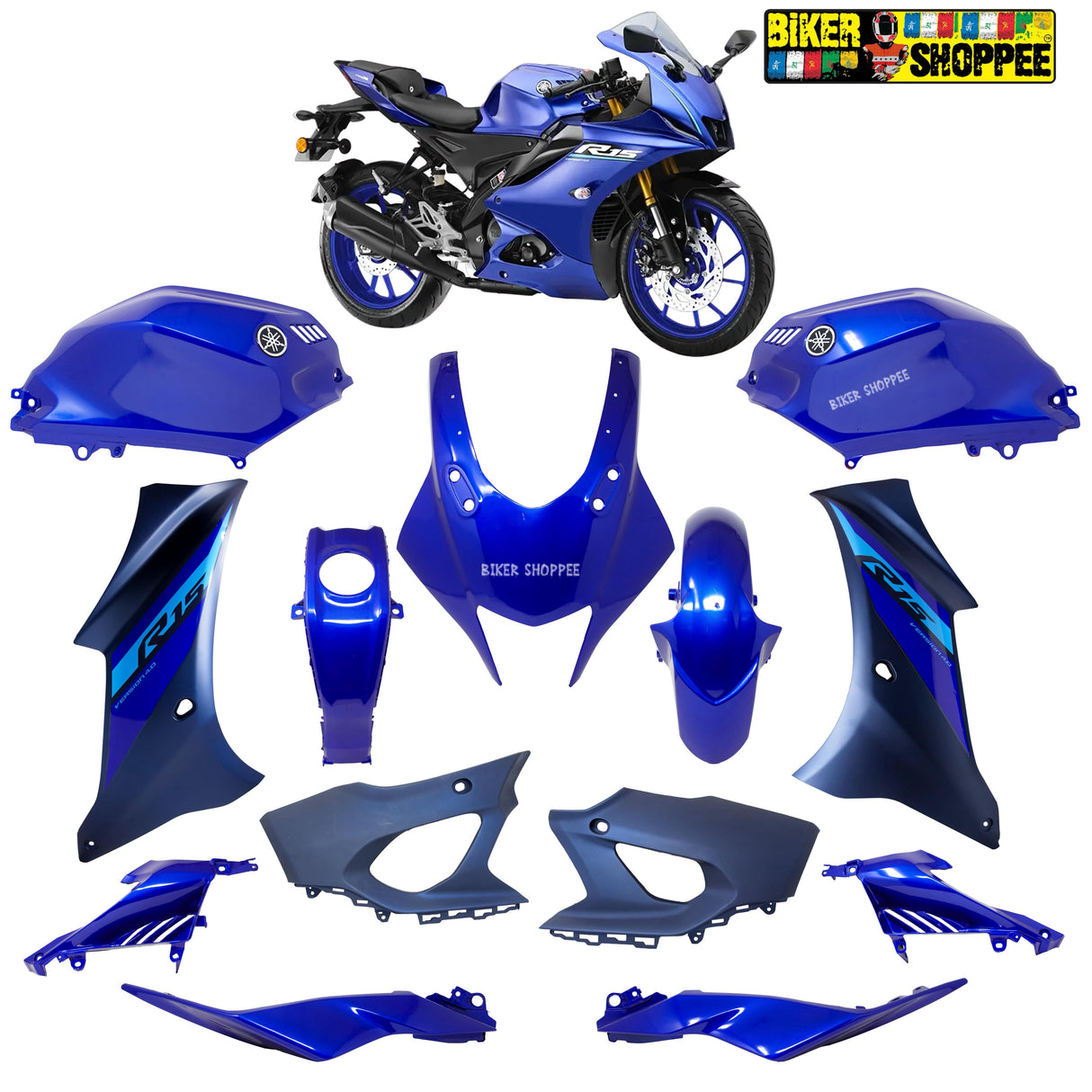 Yamaha R15 V4 full body kit racing blue color complete fairing set with tank and side panels Biker Shoppee