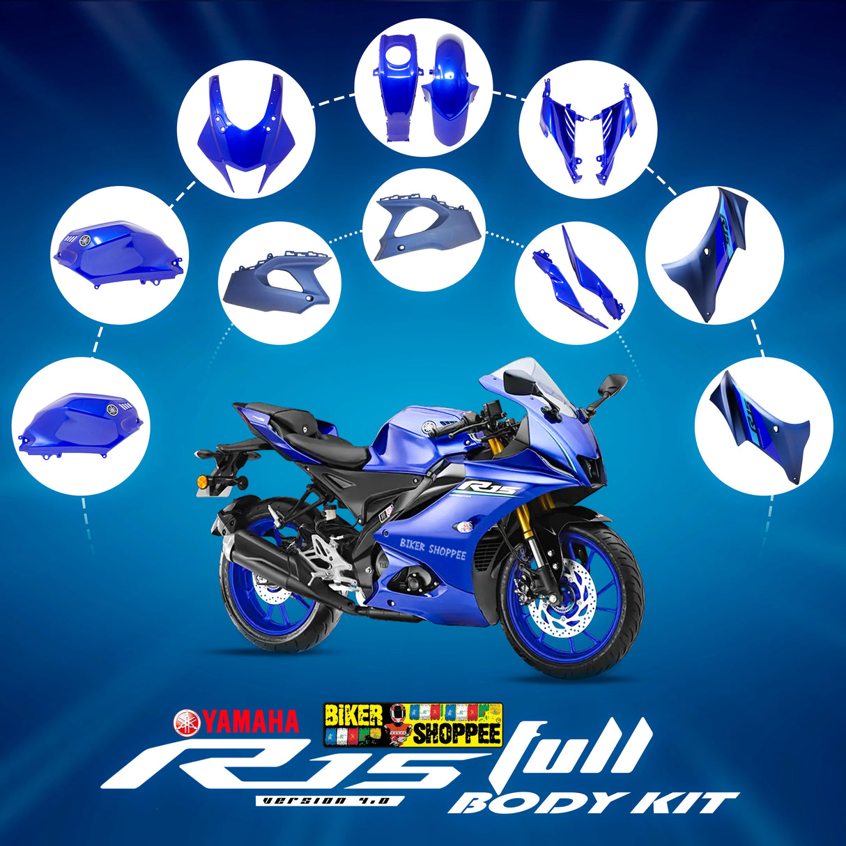 YAMAHA R15V4 PREMIUM FULL BODY KIT RACING BLUE EDITION