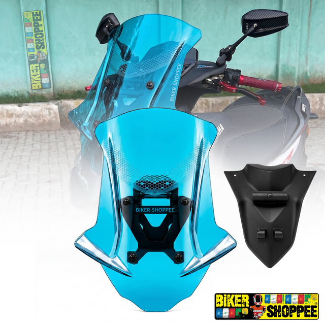 Yamaha Aerox 155 style touring visor windshield with honeycomb graphics and mounting bracket original Biker Shoppee