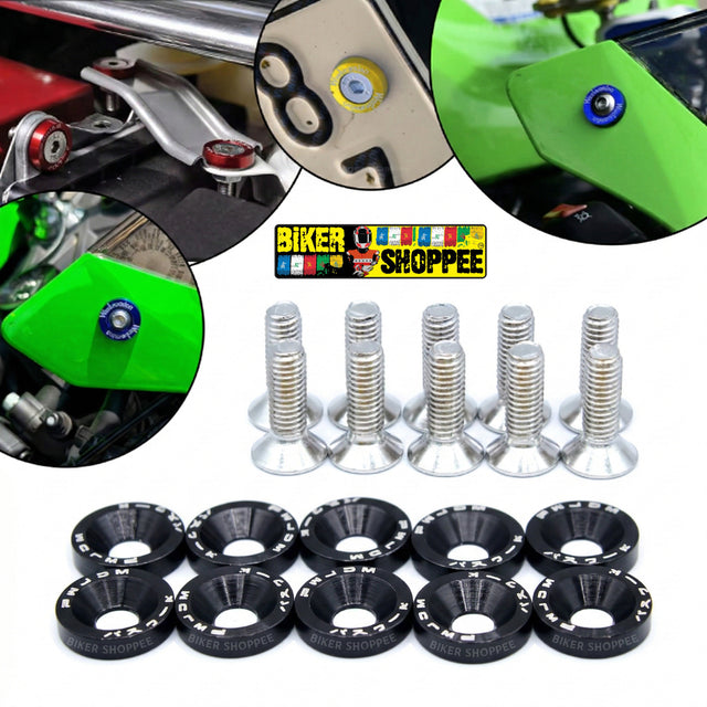 BLACK CNC aluminum colorful bolt and washer kit for motorcycle fairings and number plates original Biker Shoppee