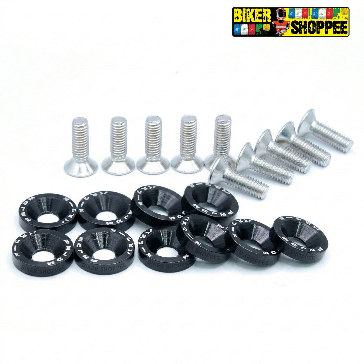 BLACK CNC aluminum colorful bolt and washer kit for motorcycle fairings and number plates original Biker Shoppee