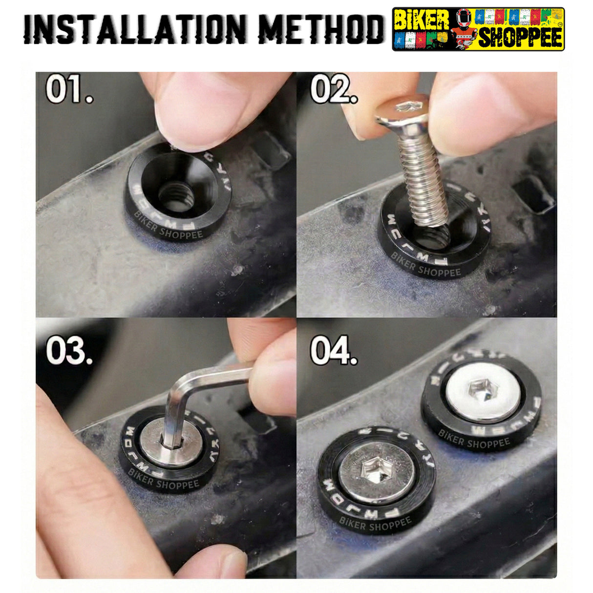 BLACK CNC aluminum colorful bolt and washer kit for motorcycle fairings and number plates original Biker Shoppee