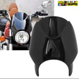 Gloss black Harley style headlight visor fairing installed on Royal Enfield Meteor 350 and Super Meteor 650 front view