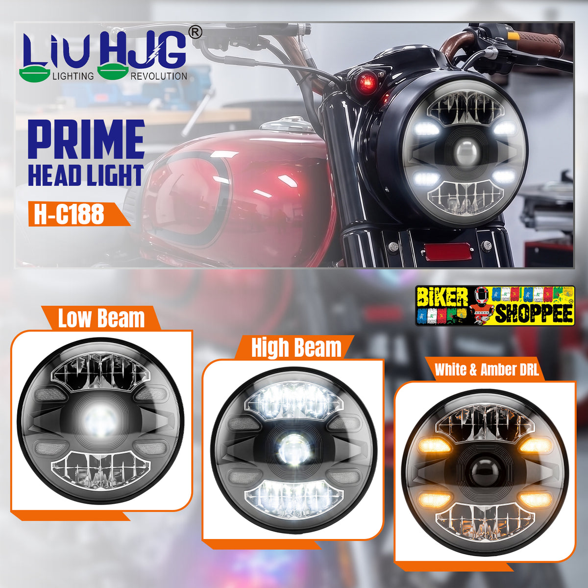 LIU HJG H-C188 PHANTOM 7 INCH LED PROJECTOR HEADLIGHT | BIKER SHOPPEE