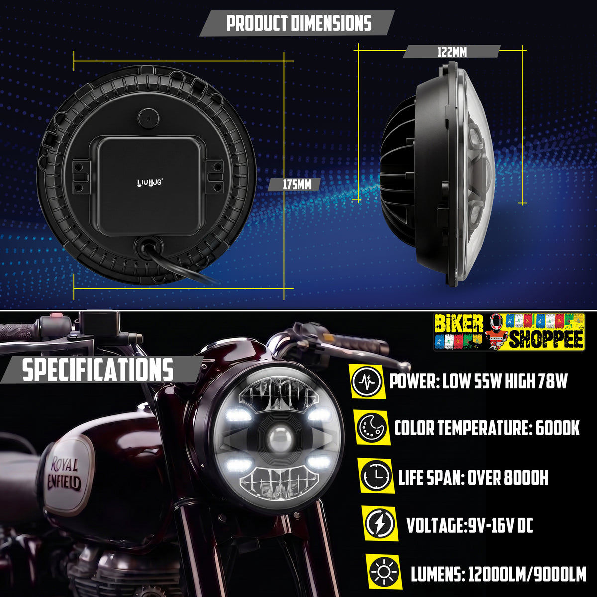 LIU HJG H-C188 PHANTOM 7 INCH LED PROJECTOR HEADLIGHT | BIKER SHOPPEE