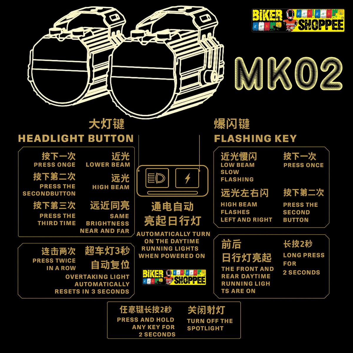 MOTO GENIUS MK02 80W LED SPOTLIGHT FOG LIGHT PAIR WITH WIRING HARNESS & LED SWITCH | BIKER SHOPPEE