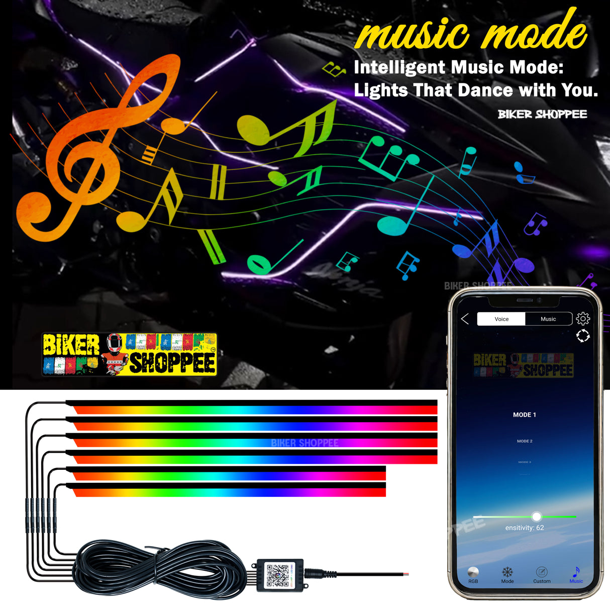 RGB SMART AMBIENT GLOW LIGHT FOR MOTORCYCLE | BIKER SHOPPEE