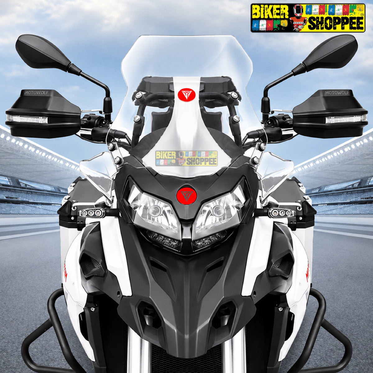 MOTOWOLF UNIVERSAL MOTORCYCLE HAND GUARD WITH WHITE & YELLOW DRL LIGHT | BIKER SHOPPEE