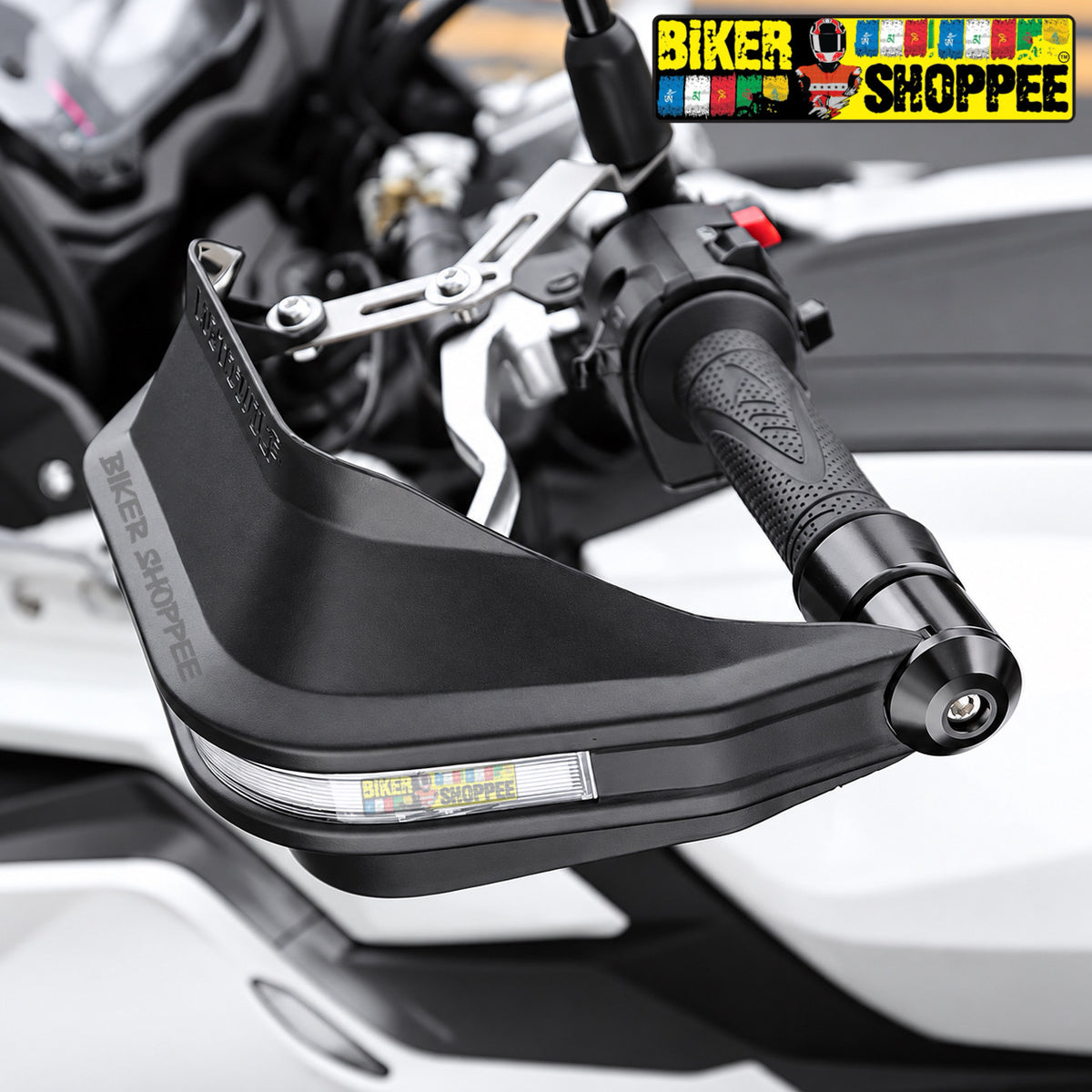 MOTOWOLF UNIVERSAL MOTORCYCLE HAND GUARD WITH WHITE & YELLOW DRL LIGHT | BIKER SHOPPEE