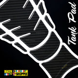 Universal carbon fiber motorcycle tank pad protector sticker with white border and Biker Shoppee logo