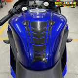 Universal carbon fiber motorcycle tank pad protector sticker with white border and Biker Shoppee logo