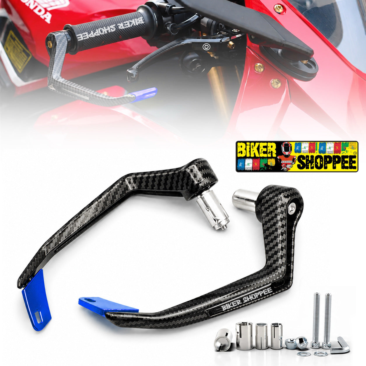 Universal elite racing carbon fiber motorcycle brake and clutch lever guards with CNC metal tips for sports and cruiser bikes original Biker Shoppee
