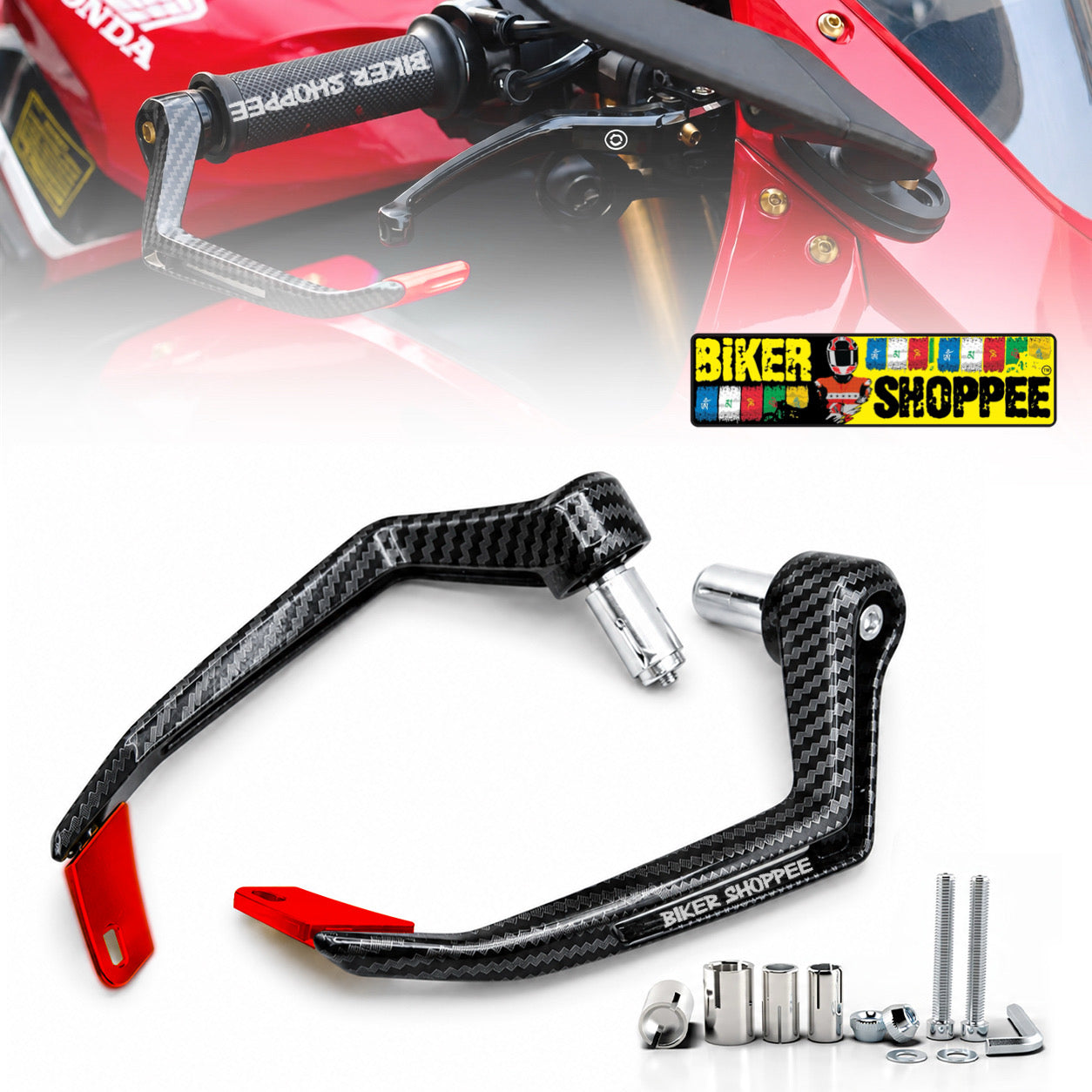 Universal elite racing carbon fiber motorcycle brake and clutch lever guards with CNC metal tips for sports and cruiser bikes original Biker Shoppee