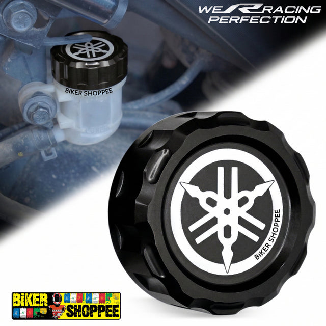 Premium black CNC aluminum rear brake fluid oil reservoir cap Yamaha accessories spare parts for R15V3 R15V4 R15M MT15 XSR155 FZ original Biker Shoppee