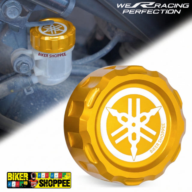 Premium gold CNC aluminum rear brake fluid oil reservoir cap Yamaha accessories spare parts for R15V3 R15V4 R15M MT15 XSR155 FZ original Biker Shoppee