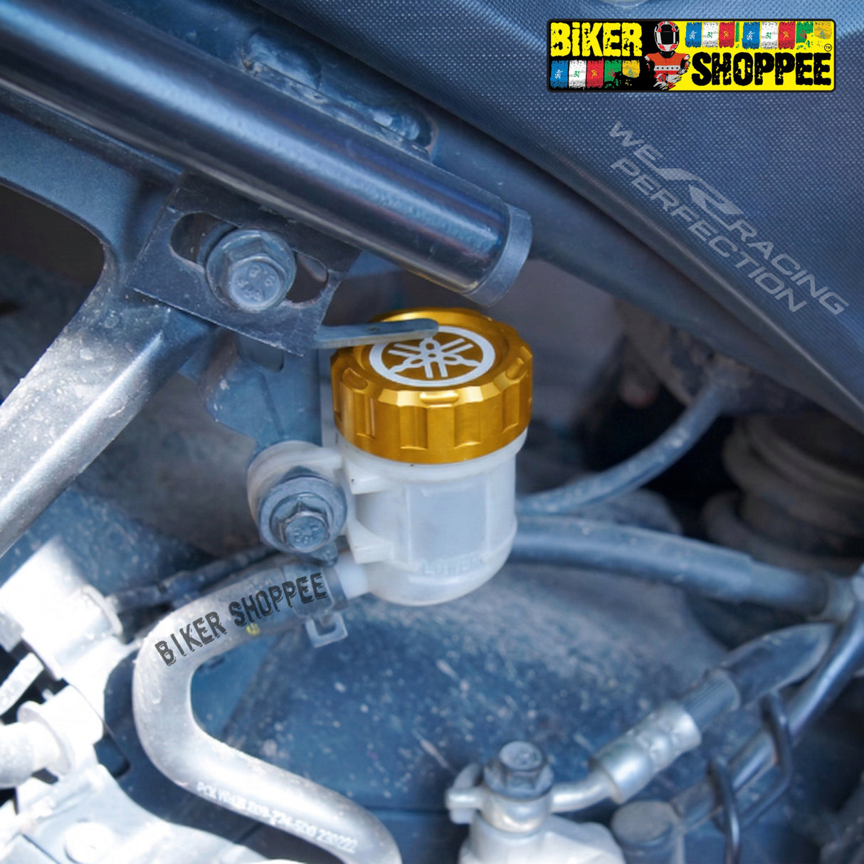 Premium gold CNC aluminum rear brake fluid oil reservoir cap Yamaha accessories spare parts for R15V3 R15V4 R15M MT15 XSR155 FZ original Biker Shoppee