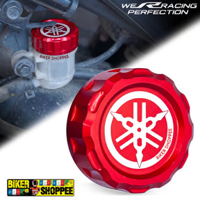 Premium red CNC aluminum rear brake fluid oil reservoir cap Yamaha accessories spare parts for R15V3 R15V4 R15M MT15 XSR155 FZ original Biker Shoppee